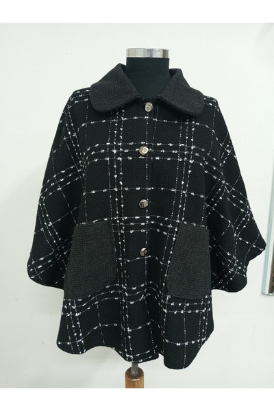 LAMODE ESTALLUVIA Yaka ve Cep Detaylı Önü Düğmeli Pelerin Panço