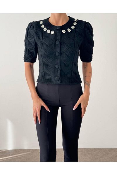 Butik Handmade Pearl Embellished Crop Knitwear Sweater