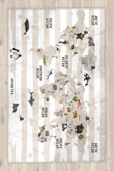 Bebişim Halı Eğitici Haritalı Bambu Çocuk Halısı