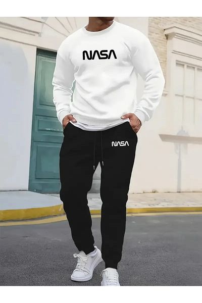 YOHO SPORT Nasa Printed Unisex Winter Tracksuit Set - Thick Cotton Sweatshirt and Sweatpants Set of 2