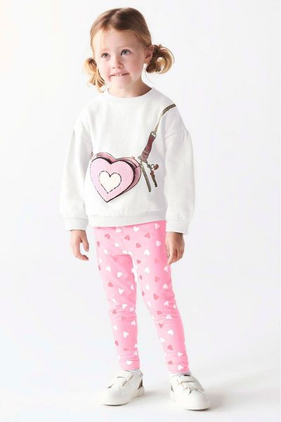 Magu Heart Print Cotton Sweatshirt and Leggings Set for Girl