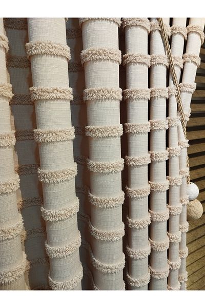 CEMRE Dream Background Tasseled Light Beige Linen 1St Quality 1/3 Tight Pleat (Single Wing)