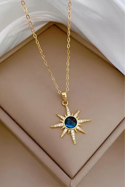 The Collection Polar Star Model Zircon Stone Planet Detailed Women's Steel Necklace