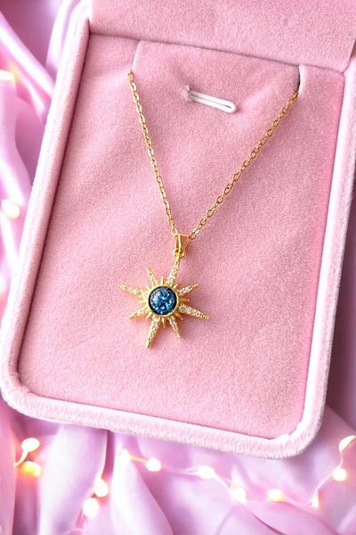 The Collection Polar Star Model Zircon Stone Planet Detailed Women's Steel Necklace
