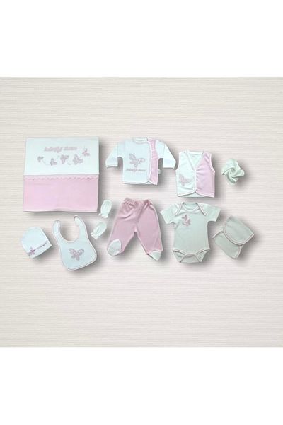 BabyBird طقم بدلة للجسم مكون من 10 قطع مطرزة على شكل فراشات طائرة باللون الوردي