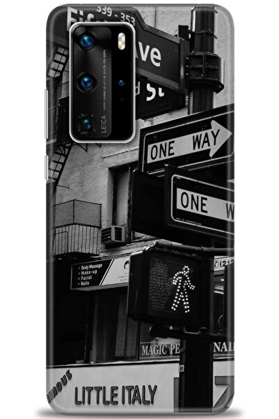 MRCİLETİSİM Huawei P40 Pro Kılıf HD Baskılı Kılıf - One Way + Tam Ekran Koruyucu