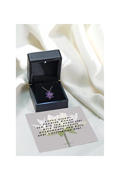 OGO SİLVER 925 Ayar Gümüş Işıklı Kutuda 4 Katlı Mor Lotus Çiçeği Kolye