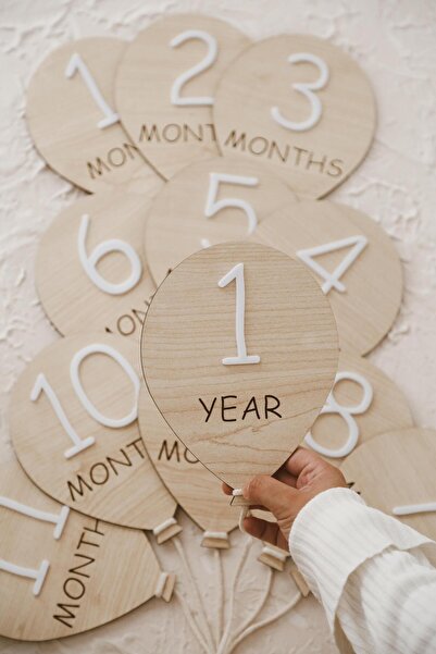 DERY BABY Wooden Balloon Baby Memory Cards 1Mounth-1Year
