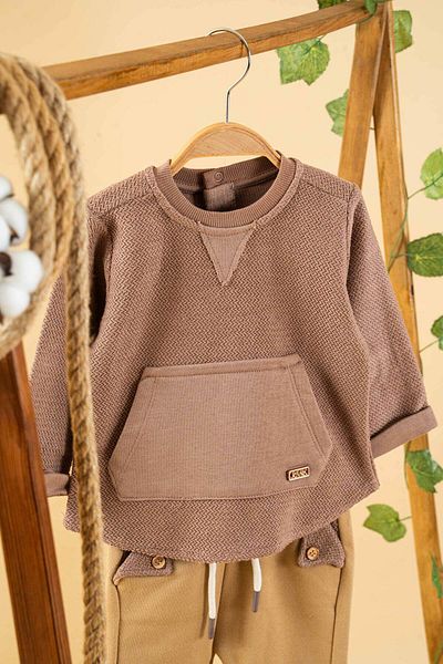 bombe Baby Kids Brown Cotton 2-Piece Set First I'M Trend Fashion Top and Bottom Set