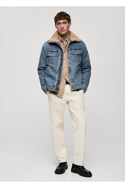 MANGO Man Jeansjacke mit Felldetails