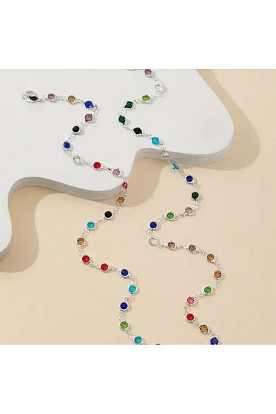 Store Sparkly Colorful Glass Metal Alloy Long Elegant Necklace