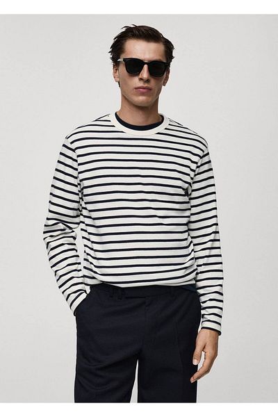 MANGO Man 100% cotton striped T-shirt