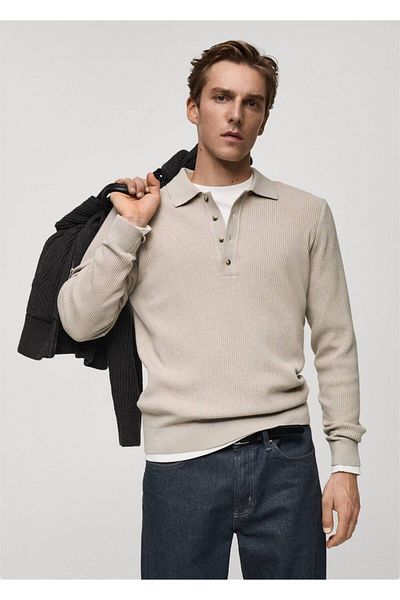 MANGO Man Geflochtener Polopullover aus Baumwollmischung