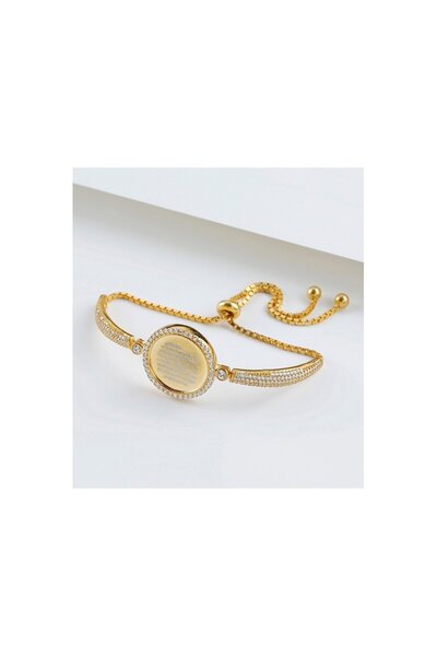 OGO SİLVER 925 Ayar Gümüş Altın Kaplama Ayetel Kursi Dualı Asansörlü Bileklik