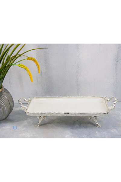Muba Consept GÜMÜŞ METAL ÇERÇEVELİ DİKDÖRTGEN SUNUM SERVİS TABAĞI 30X14 CM