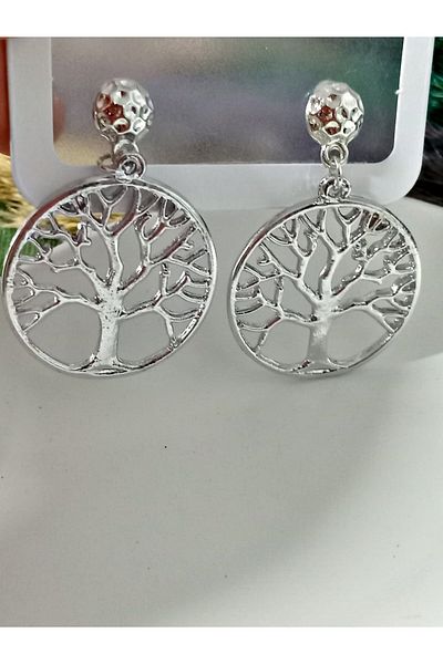 mos&more Silver Color Tree of Life Dangle Large Women's Earrings