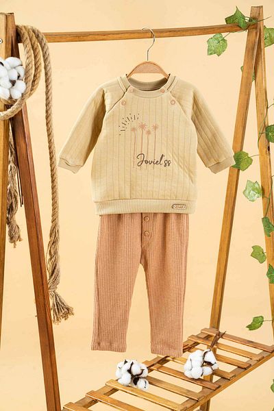 bombe Baby Kids Brown Cotton 2-Piece Set First I'M Trend Fashion Top and Bottom Set