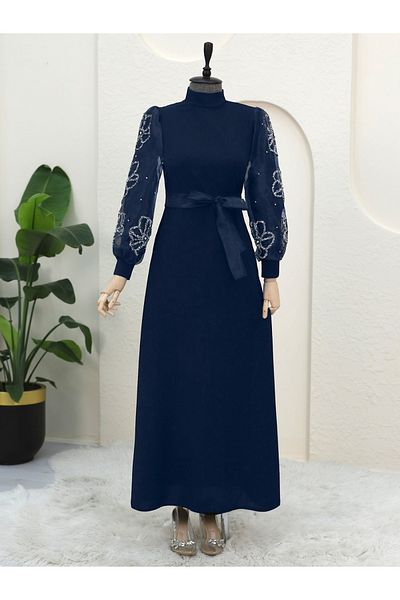 Modamorfo Φόρεμα με όρθιο γιακά Organza με πέτρα μανίκι - λάκα