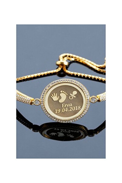 OGO SİLVER 925 Ayar Gümüş Altın Kaplamalı Kişiye Özel Isimli El Ayak Izi AsönsörlüBileklik