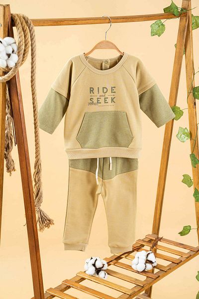 bombe Baby Kids Khaki Cotton 2-Piece Set First I Trend Fashion Bottom Top Set