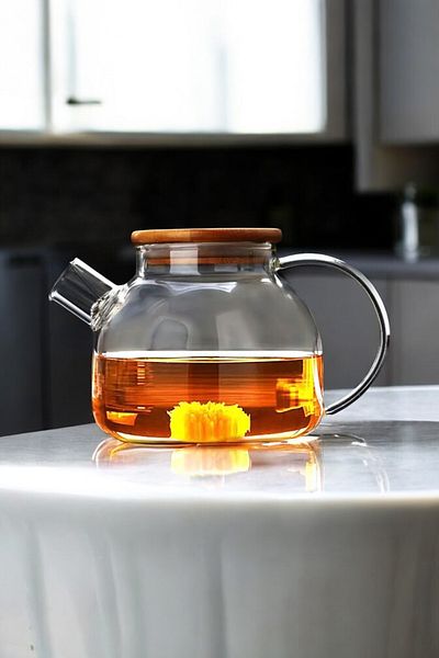 Mirilliahome Glass Herbal Tea Infuser with Fireproof Bamboo Lid and Strainer - 1000 ml