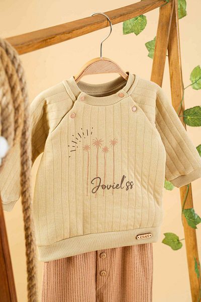 bombe Baby Kids Brown Cotton 2-Piece Set First I'M Trend Fashion Top and Bottom Set