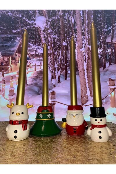 renklidüşler 4'lü Yılbaşı Mumluk Seti & Noel Mumluk & Şamdan Mumluk (çan-kard...
