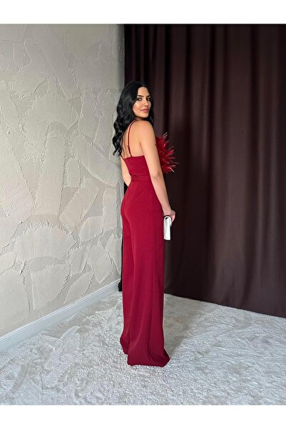 Afiş Butik Burgundy Otrish Detailed Belted Jumpsuit