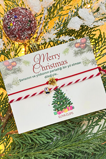 Eliya Clips Yonca Ve Nazar Boncuklu Marteniçka Yılbaşı Şans Bilekliği Kartlı Hediyelik