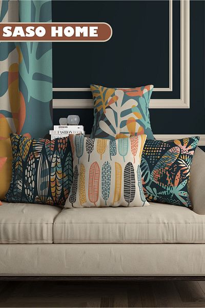 SasoHome Colorful Feather - Colorful Feather Patterned Digital Printed Gift Quality Pillow - Throw Pillow Cover