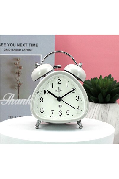 Livava Üçgen Mini Masa Saati, Alarmlı Işıklı, Gri, 12x8