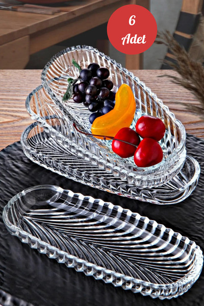 ORTAKÖY CENNETİ 6 Adet Cam Kahvaltı&Çerez Tabağı, Cam Kayık Kase 20 cm