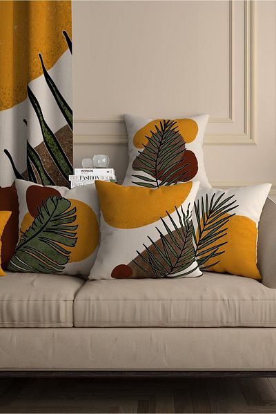 SasoHome Special Design Honey Color Palm Patterned 4-Piece Decorative Gift Throw Pillow - Pillow Case