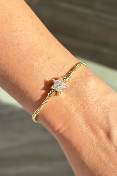 CERENY.CO Taşlı Yıldız Charm Bileklik 14K Kaplama