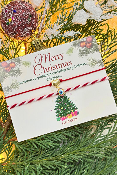 Eliya Clips Kalp Ve Nazar Boncuklu Marteniçka Yılbaşı Şans Bilekliği Kartlı H...