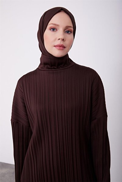 Armine Pliseli Örme Kumaşlı Bluz 23k3217 Kahverengi