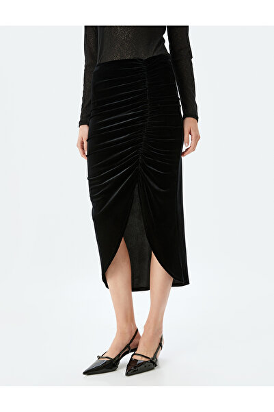 Koton Women's Black Velvet Skirt
