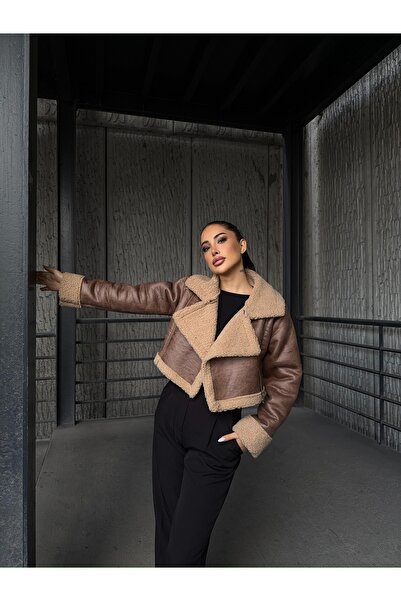 Ekim Store Peluş Crop Deri Ceket