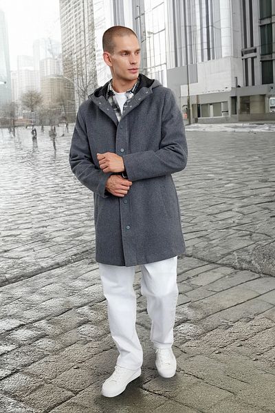 Trendyol Collection Anthrazit Herren Wintermantel aus Wollmischung mit Kapuze und Kachet-Wintermantel TMNAW25KB00001