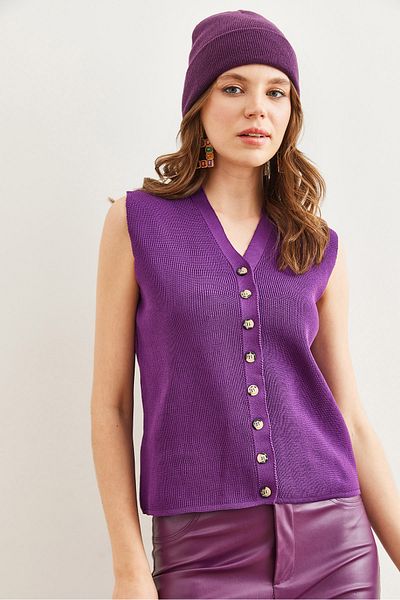 Olalook Women's Purple 8 Button Ribbed Knitwear Vest Ylk- 19000046