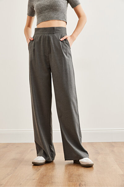 Olalook Kadın Antrasit Cırt Kapama Poliviskon Palazzo Pantolon PNT-19000304