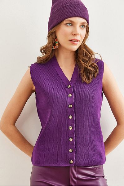 Olalook Women's Purple 8 Button Ribbed Knitwear Vest Ylk- 19000046