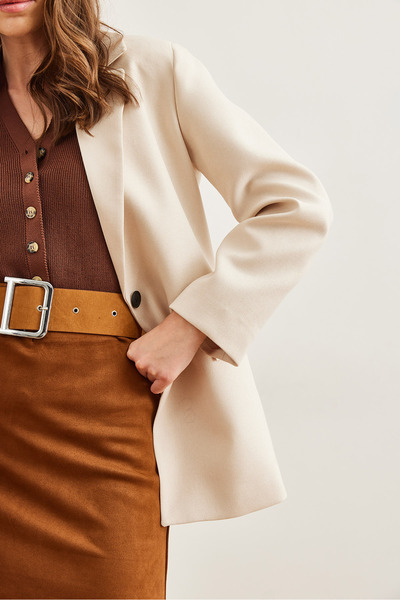 Olalook Γυναικείο μπουφάν με μονό κουμπί τσέπη με μάλλινο εφέ σακάκι CKT- 19000407