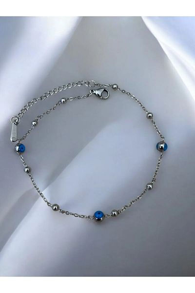 NAİFTAKIAKSESUAR Women's Evil Eye Beaded Steel Anklet