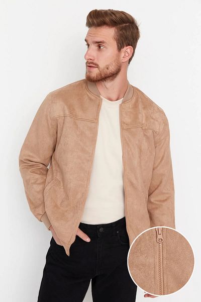 Trendyol Collection Velúr kabát, normál szabású - teve TMNAW22MO0123 Cipzáros