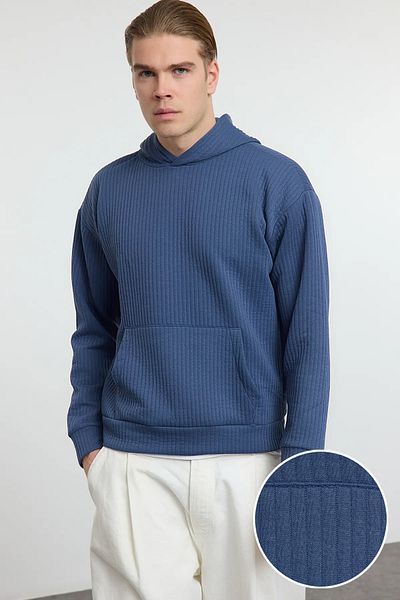 Trendyol Collection Indigo Textured Oversize mikina s kapucí - Tmnaw25Sw00143