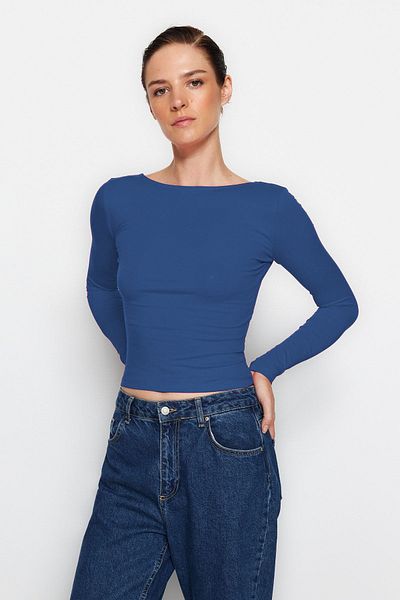 Trendyol Collection Πλεκτή μπλούζα από βαμβακερή πλάτη Indigo TWOAW24BZ00160