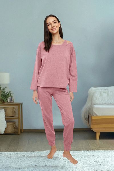 Trendyol Collection Poros rózsa 3 db pamut kötött pizsama szett THMAW25PT00006