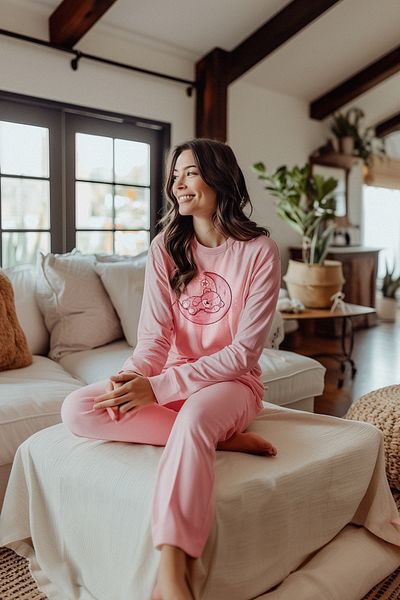 Trendyol Collection Galaxy nyomott poros rózsa pamut pizsama szett - THMAW25PT00001