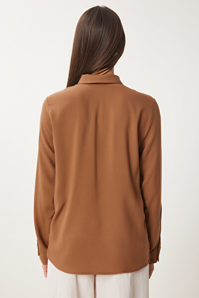 Happiness İstanbul Γυναικείο πουκάμισο Camel Viscose - Άνετη εφαρμογή TO00153